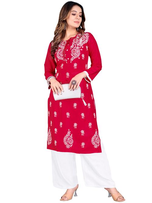embroidered tie-up neck straight kurta - 20321309 - Very Small Image - 1