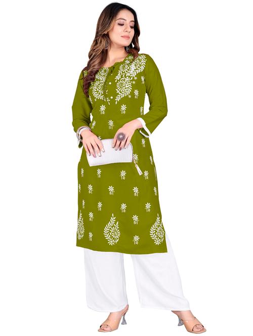 embroidered tie-up neck straight kurta - 20321312 - Very Small Image - 1