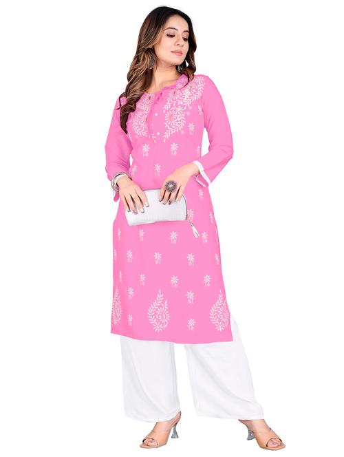 chikankari work straight kurta - 20321314 - Very Small Image - 1
