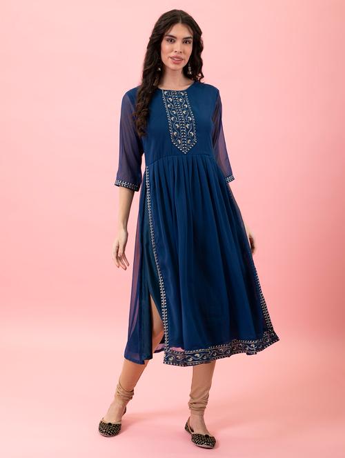 teal colored a-line kurta - 20321318 - Very Small Image - 1