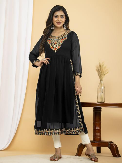 black colored a-line kurta - 20321322 - Very Small Image - 1