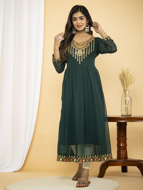green colored a-line kurta - 20321325 - Very Small Image - 1