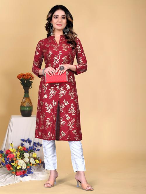 maroon colored straight kurta - 20321347 - Very Small Image - 1