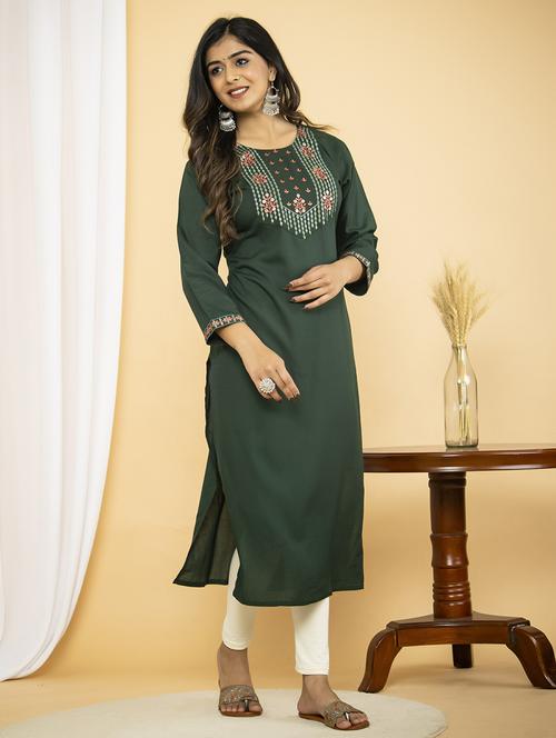 green colored straight kurta - 20321349 - Very Small Image - 1