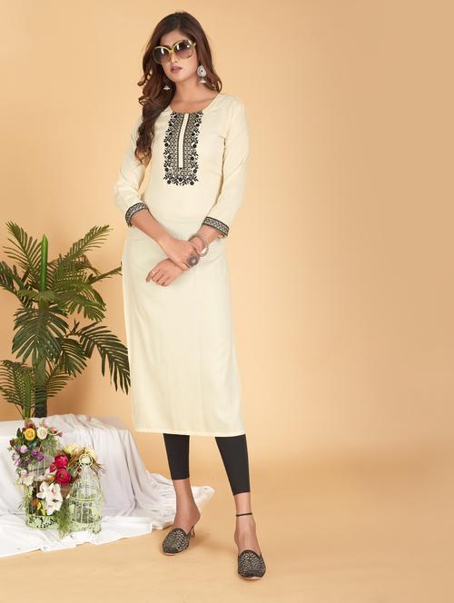 cream colored straight kurta - 20321351 - Very Small Image - 1