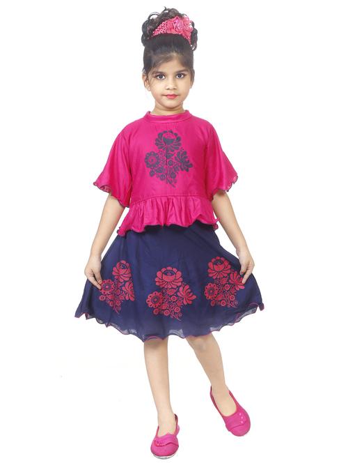 girls pink & blue printed skirt top set - 20321455 - Very Small Image - 1