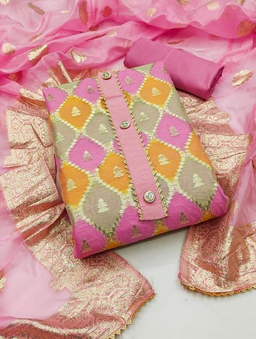 women pink banarasi unstitched suits - 20321668 - Very Small Image - 1
