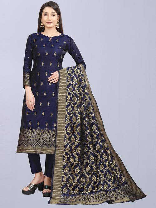 navy blue colored unstiched dress - 20322392 - Very Small Image - 1