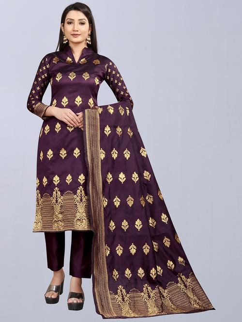 purple colored unstiched dress - 20322396 - Very Small Image - 1