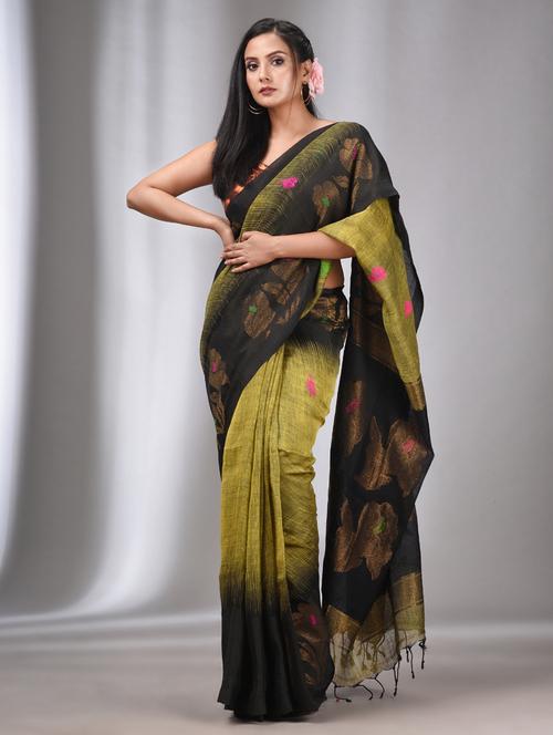 green colored handloom saree with blouse - 20322407 - Very Small Image - 1