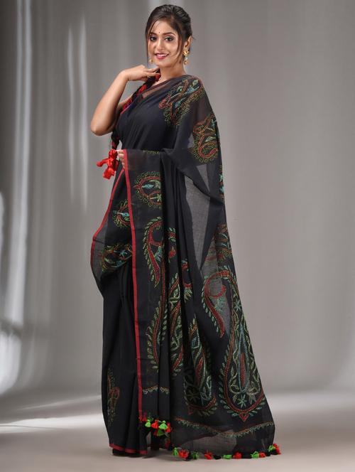 black colored printed saree - 20322418 - Very Small Image - 1