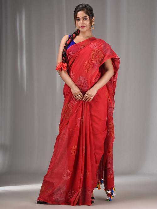 red colored printed saree with blouse - 20322426 - Very Small Image - 1