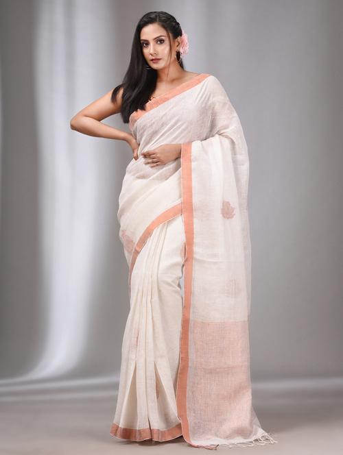 off white colored handloom saree with blouse - 20322438 - Very Small Image - 1