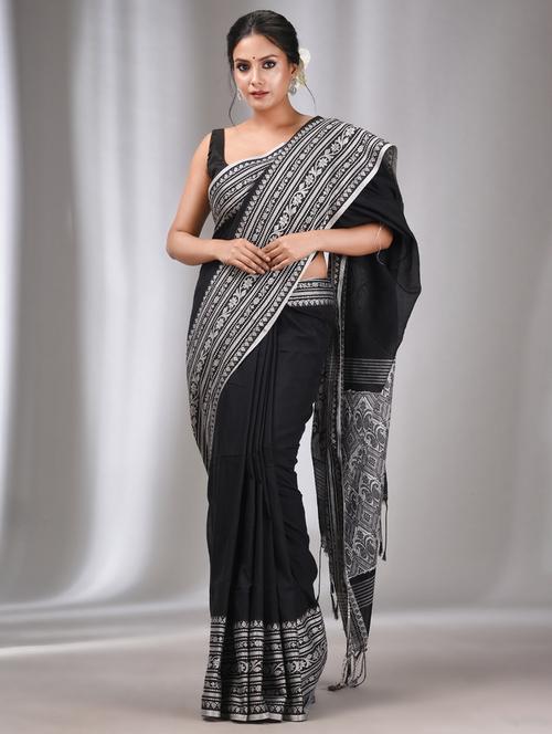 women's bordered black colored saree with blouse - 20322459 - Very Small Image - 1