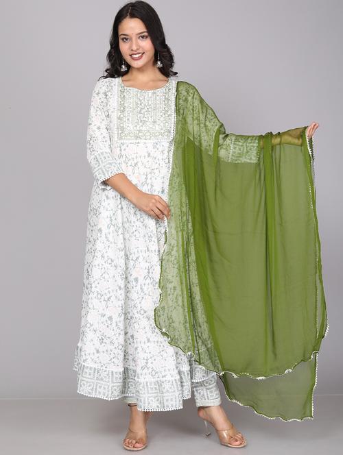 women white round neck kurta pant set with dupatta - 20322729 - Very Small Image - 1