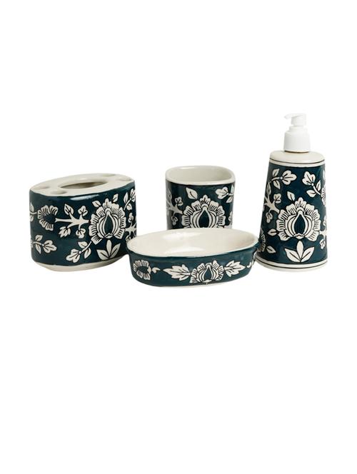 the hut essentials' hand-painted ceramic bathroom accessory set of 3 (liquid soap dispenser, soap tray, toothbrush holder) - 20322787 - Very Small Image - 1