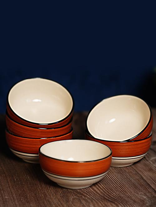 freakway hand-painted multicolored ceramic bowls set ceramic vegetable bowl (multicolor, pack of 6) brown & white - 20322834 - Very Small Image - 1