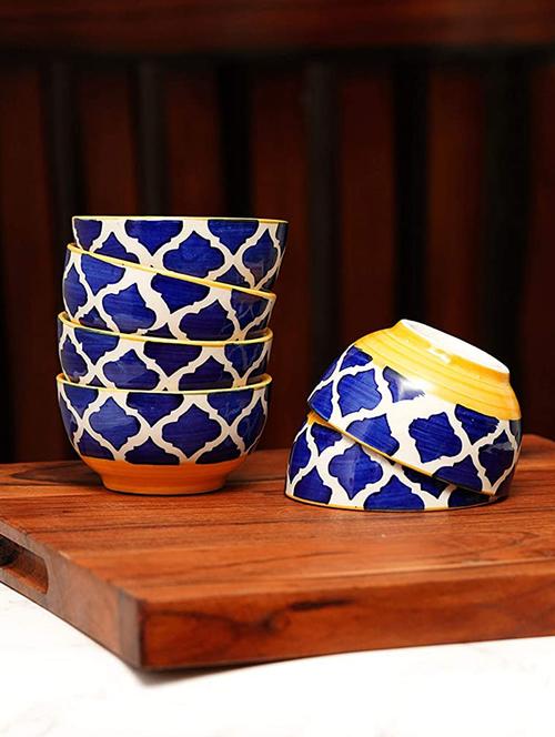 freakway hand-painted multicolored ceramic bowls set ceramic vegetable bowl (multicolor, pack of 6) brown & white - 20322836 - Very Small Image - 1