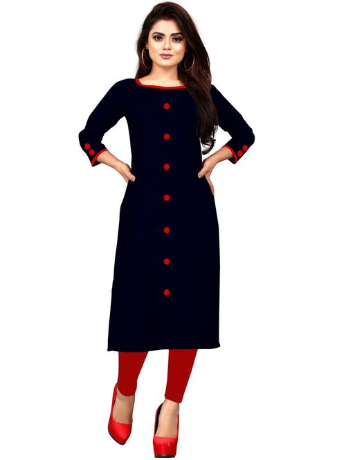 navy blue three quarter sleeve straight kurta - 20323146 - Very Small Image - 1