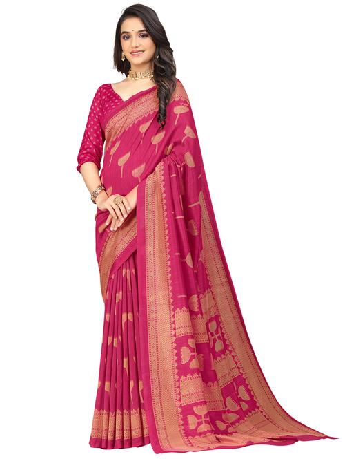 women's printed pink colored saree with blouse - 20324854 - Very Small Image - 1