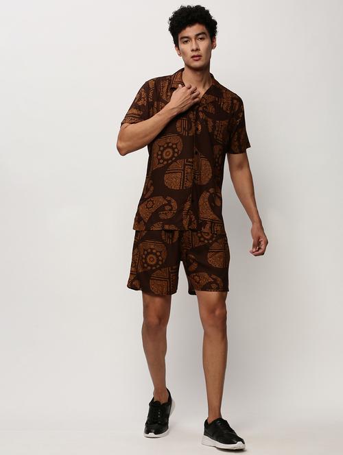 men brown paisley cotton blend co-ord set - 20325308 - Very Small Image - 1