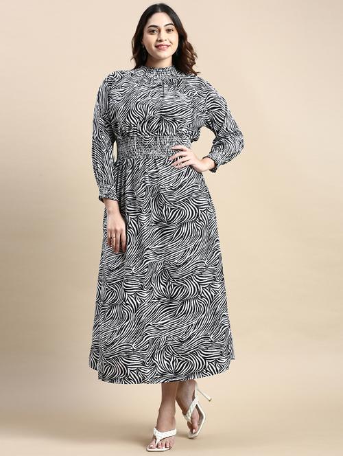 black & white animal print fit & flare dress - 20325668 - Very Small Image - 1