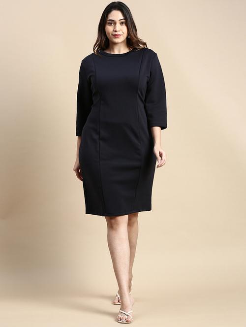 navy blue solid sheath dress - 20325683 - Very Small Image - 1