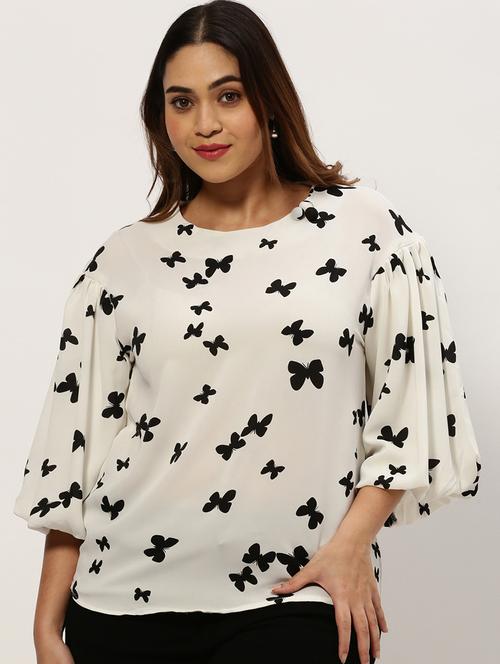 optic white printed plus size top - 20325855 - Very Small Image - 1