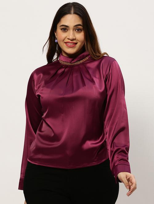 burgundy solid plus size top - 20325916 - Very Small Image - 1
