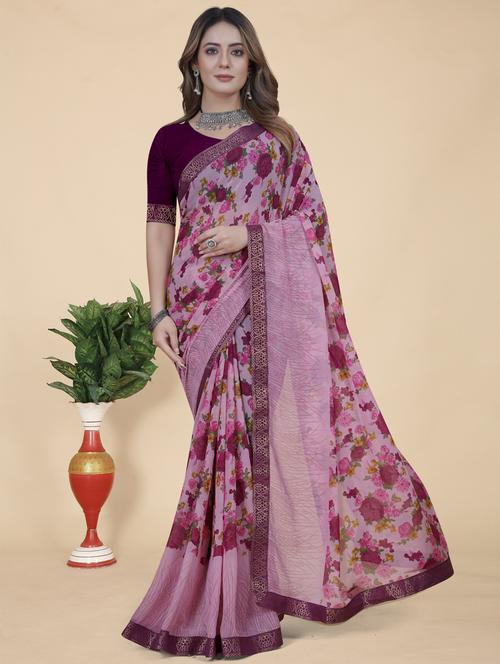rosewater colored printed saree with blouse - 20325986 - Very Small Image - 1