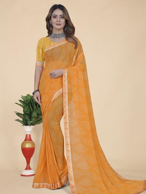 orange colored printed saree with blouse - 20325990 - Very Small Image - 1
