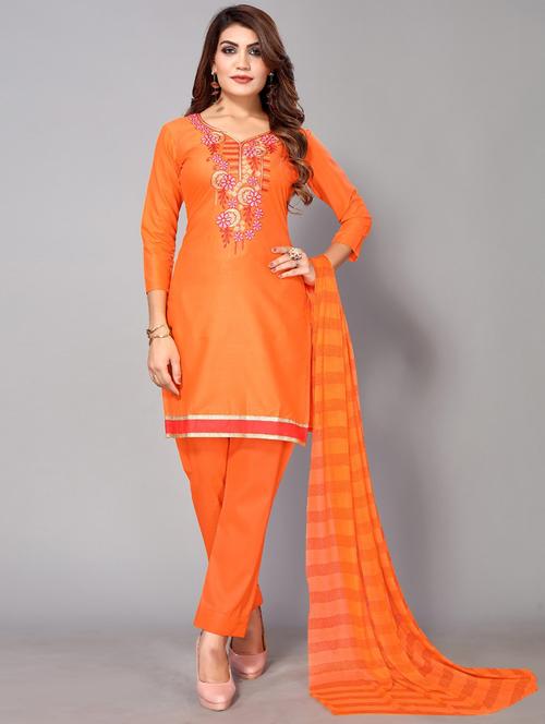 orange colored unstiched dress - 20326628 - Very Small Image - 1