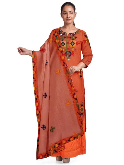 orange colored unstiched dress - 20326845 - Very Small Image - 1