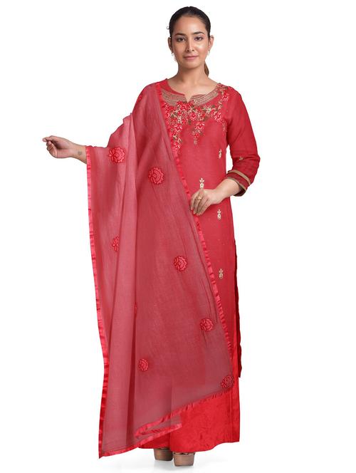 red colored unstiched dress - 20326846 - Very Small Image - 1