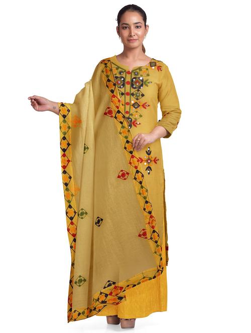 mustard colored unstiched dress - 20326855 - Very Small Image - 1