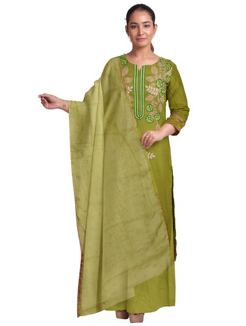 olive colored unstiched dress - 20326886 - Very Small Image - 1
