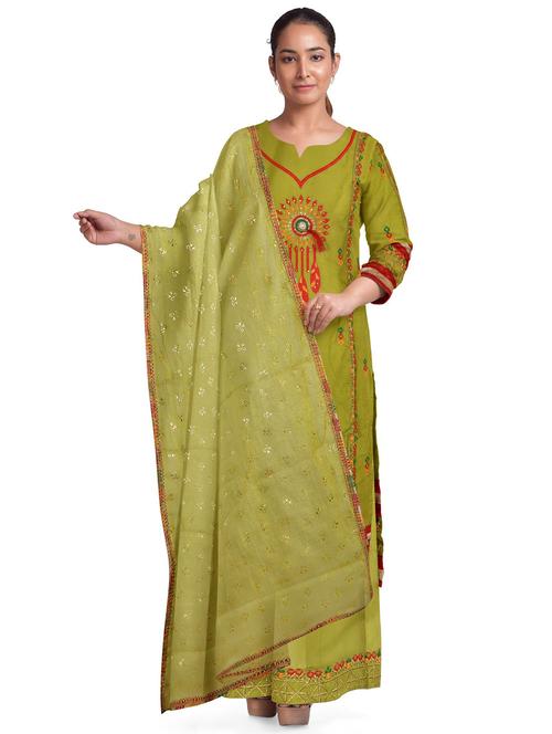 olive colored unstiched dress - 20326917 - Very Small Image - 1