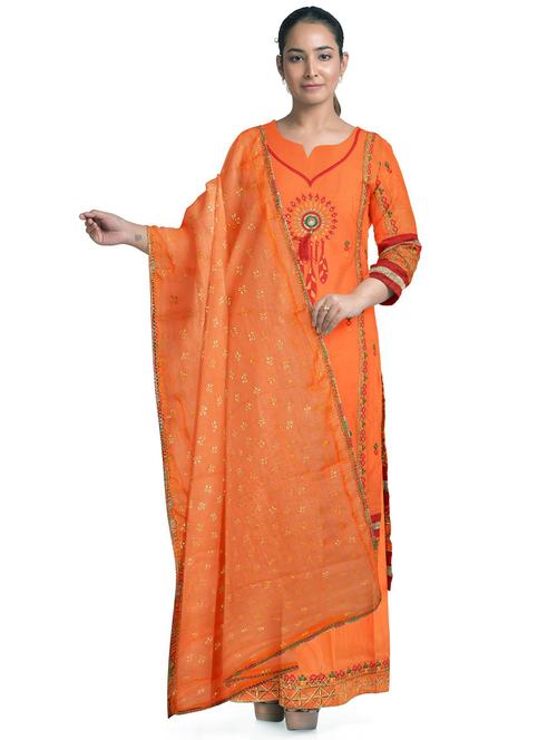 orange colored unstiched dress - 20326918 - Very Small Image - 1