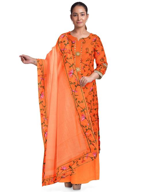 orange colored unstiched dress - 20326926 - Very Small Image - 1