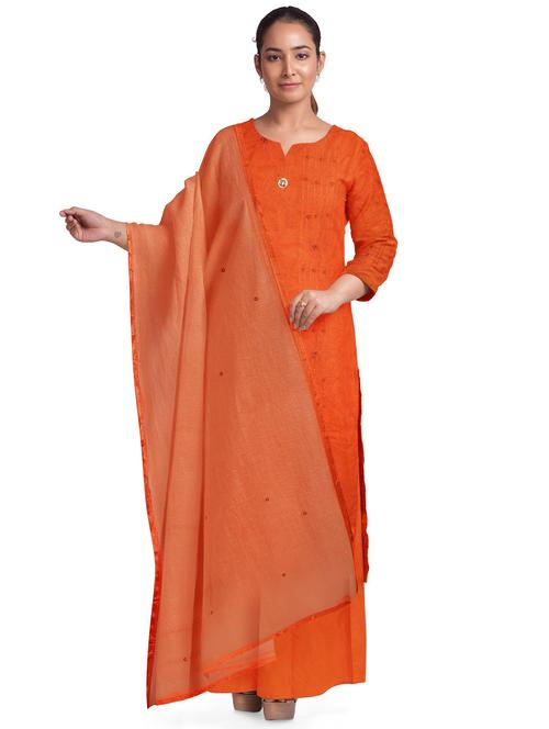 orange colored unstiched dress - 20326936 - Very Small Image - 1