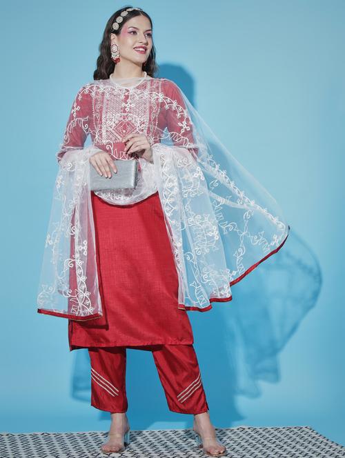 women yoke embroidered suit set - 20329878 - Very Small Image - 1