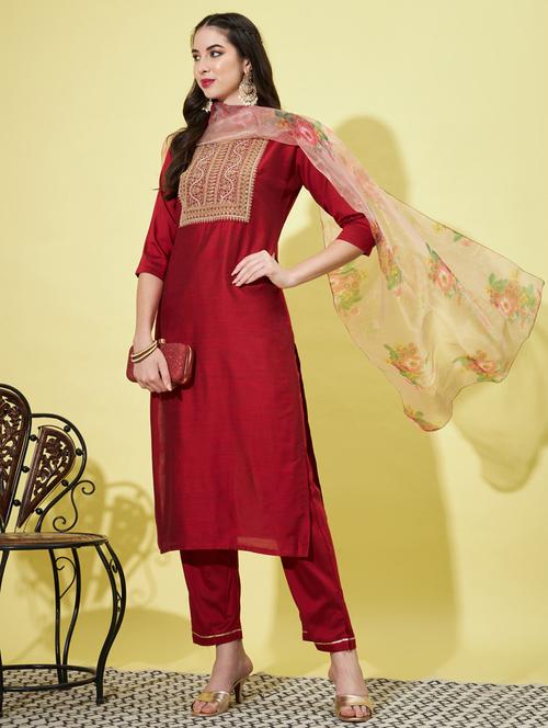 women three quarter sleeve kurta pant with dupatta set - 20329932 - Very Small Image - 1