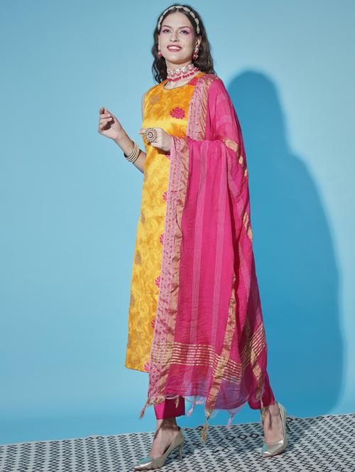yellow colored kurta pant set - 20329979 - Very Small Image - 1