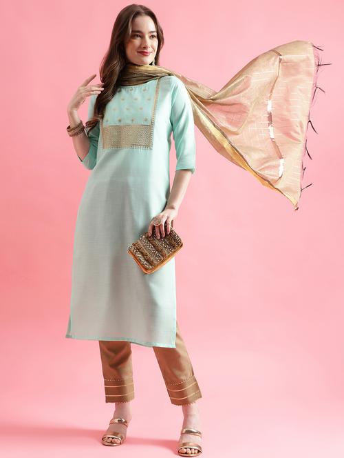 light blue colored kurta pant set - 20329992 - Very Small Image - 1