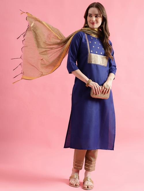 navy blue colored kurta pant set - 20330004 - Very Small Image - 1