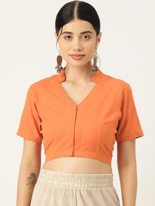 women orange mandarin neck stitched blouse - 20330272 - Very Small Image - 1