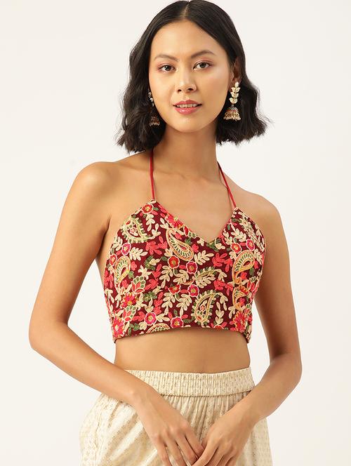 women maroon embroidered stitched blouse - 20330323 - Very Small Image - 1