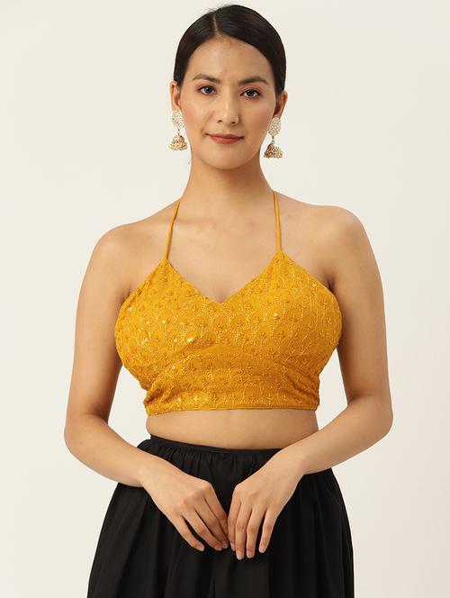 women yellow sequin work embroidered stitched blouse - 20330366 - Very Small Image - 1