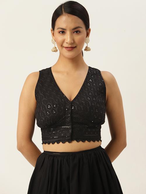 women black sequin work embroidered stitched blouse - 20330380 - Very Small Image - 1