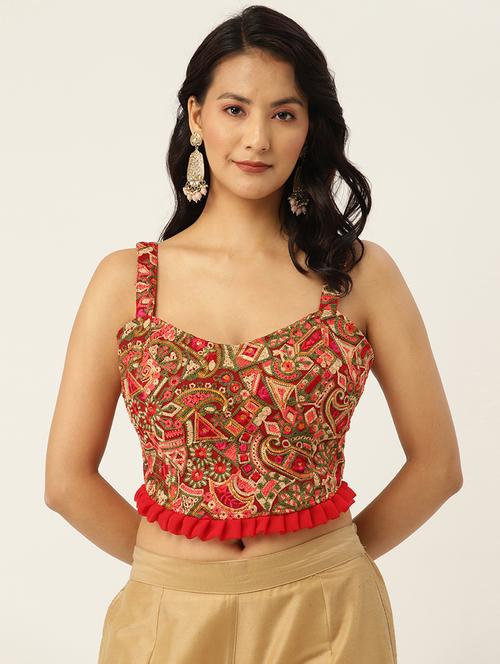 women red embroidered stitched blouse - 20330438 - Very Small Image - 1